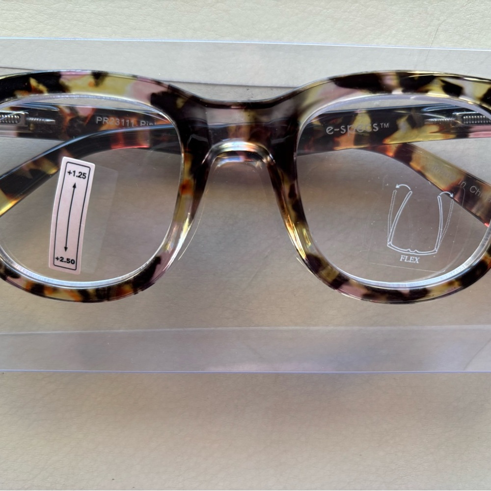 E-Specs  Pink Multi Tortoise  Progressive Reading Glasses 0.00 - 1.25